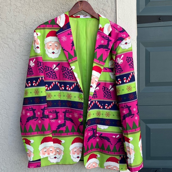 Holiday Time Santa Christmas Blazer Jacket Men’s Large 42-44 Ugly Xmas Party - Picture 1 of 7